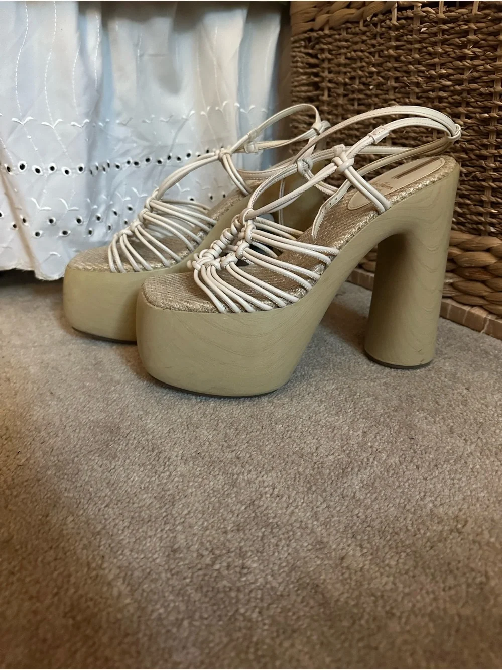 Sam Edelman Platform Woven Rope Sandals in Cream